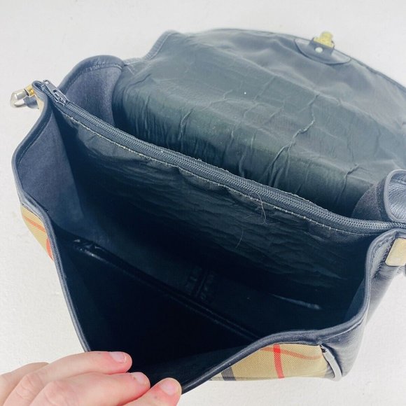 Burberry Vintage Beige and Black Nova Check Leather Logo Shoulder Handbag - Picture 10 of 12